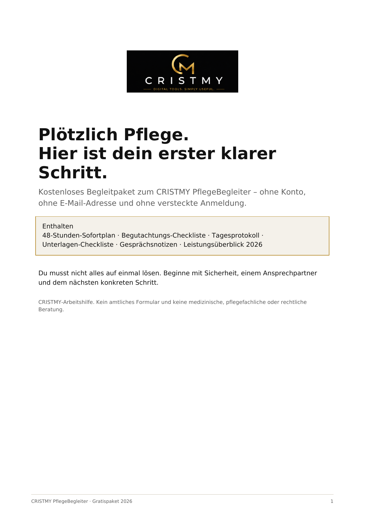 Originalcover des CRISTMY PflegeBegleiter Gratispakets 2026
